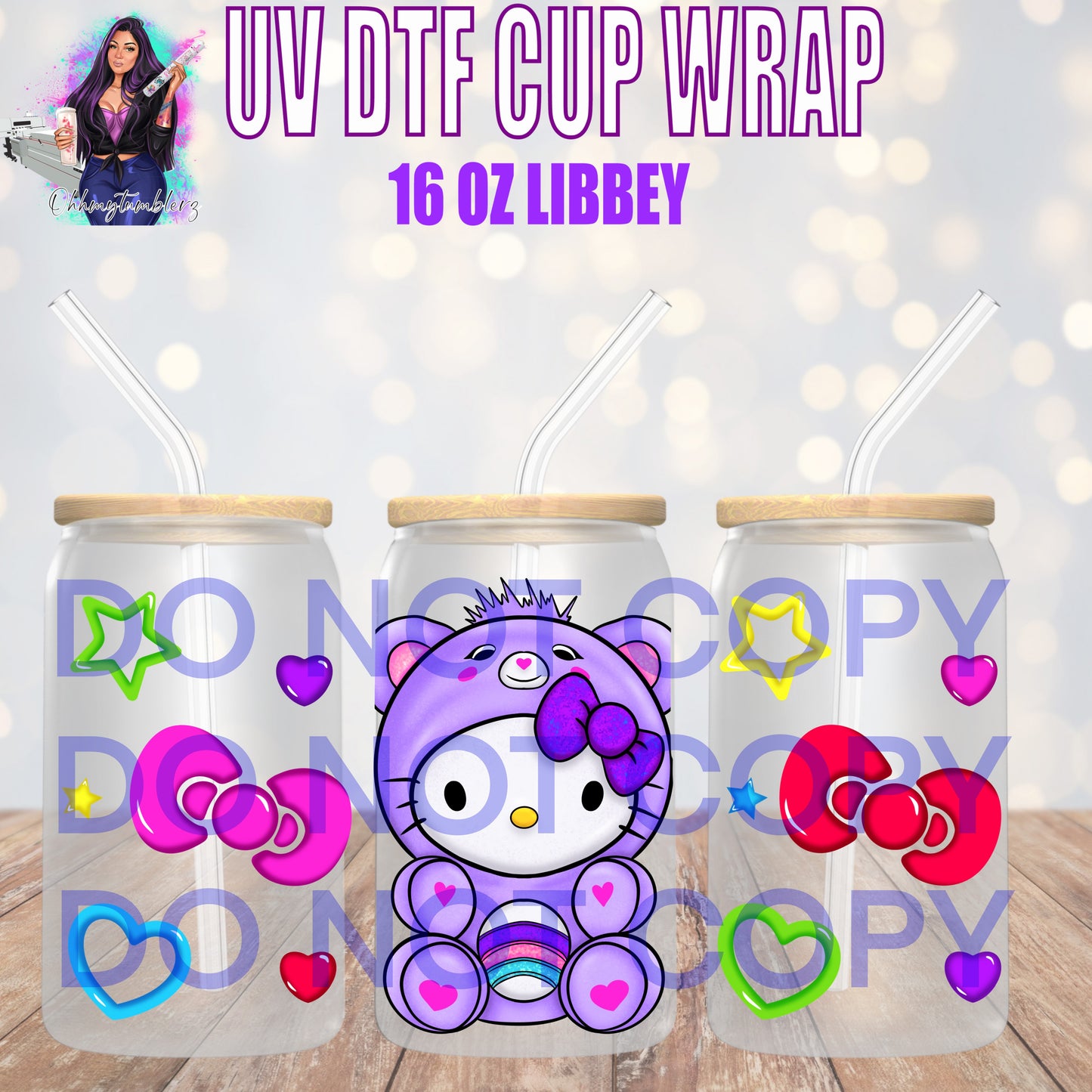 Kitty Bear Purple Uv DTF