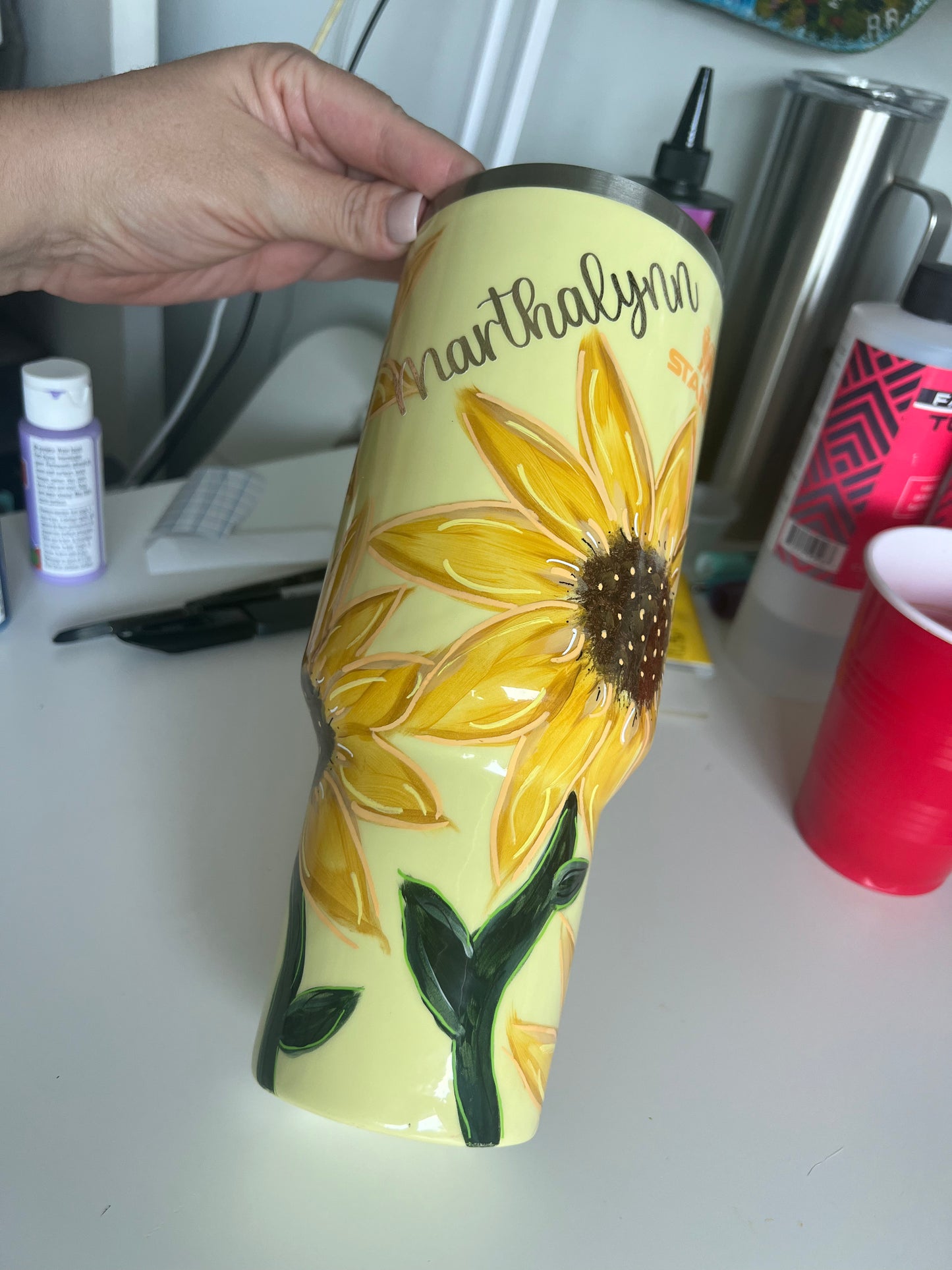 Custom Hand painted floral Stanley